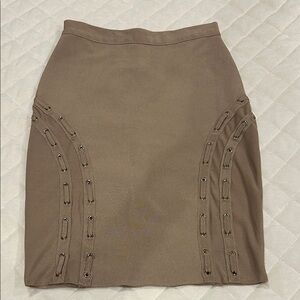 High-Waist Lace-Up Pencil Skirt in Taupe